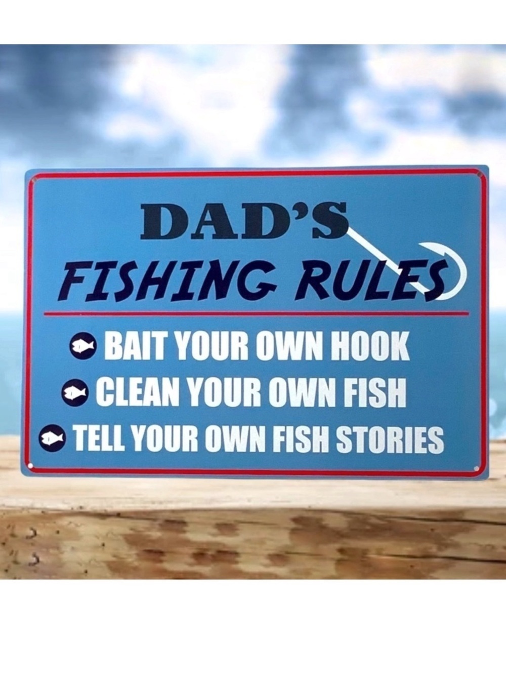 Metal Sign Dad’s Fishing Rules Wall Plaque Retro Vintage Style Coastal Nautical